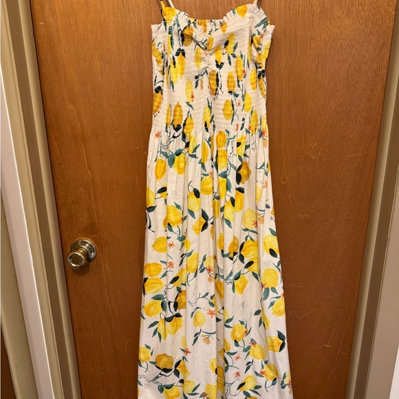 H&M Lemon Print Smocked Sundress White Yellow Sleeveless S Bonus earrings NWT - Picture 2 of 16